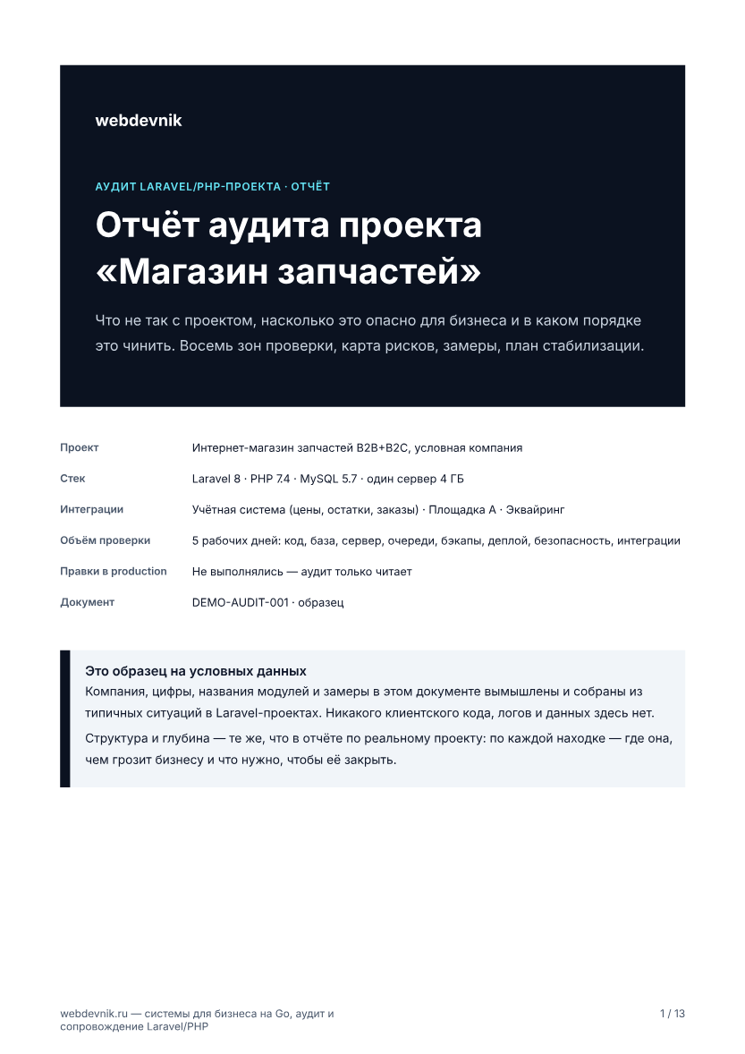 Образец отчёта аудита: страница 1